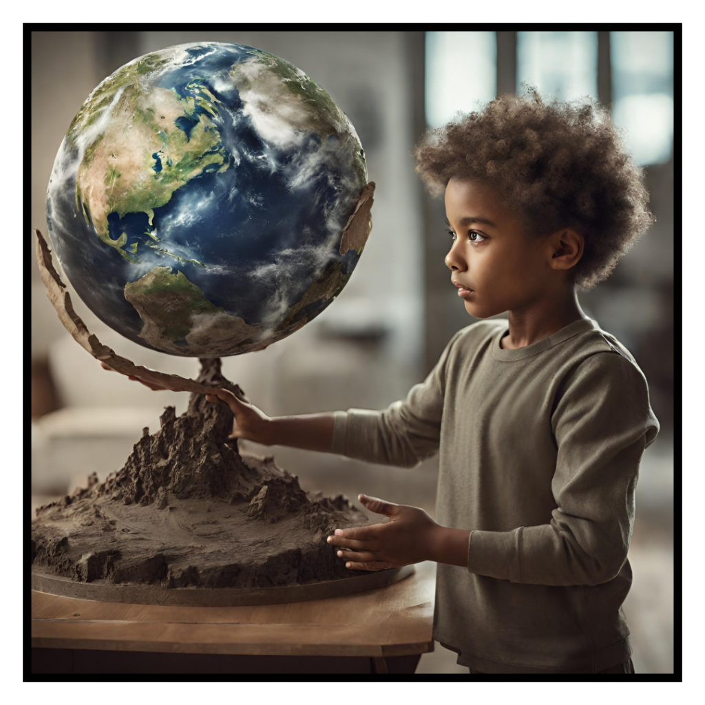 child looking at a globe